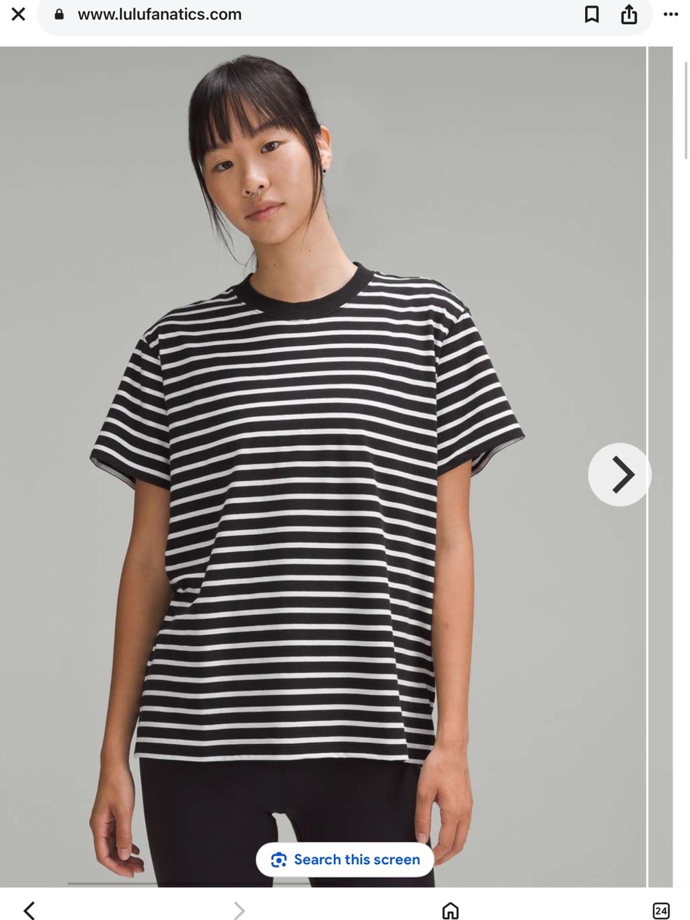 Lululemon All Yours cotton Tee Black white Striped Crewneck Tee Sz 2